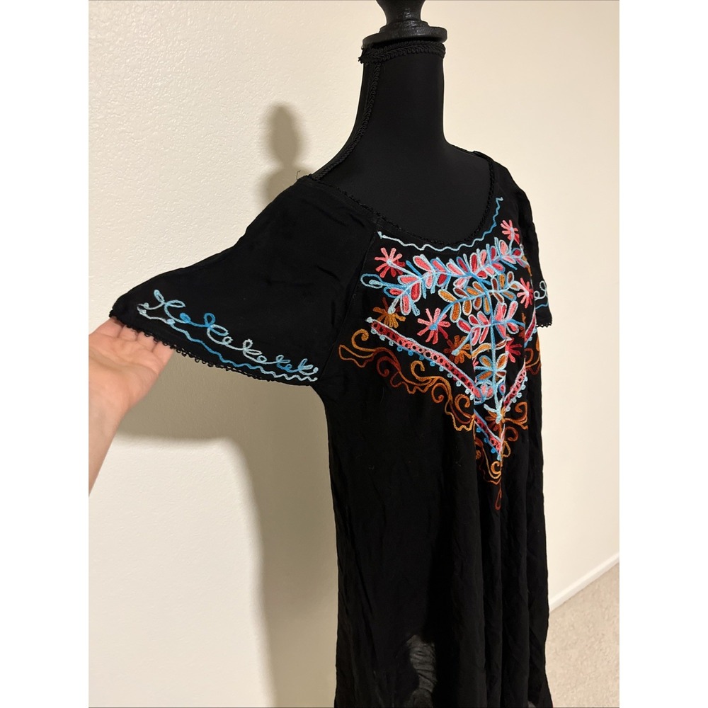 Star India Black Embroidered Boho Dress Size Medium/Large - Picture 3 of 9